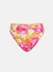 SHEIN Teen Girl 3-Piece Set: Orange Floral Print Swimwear Top, Bottoms, & Tied Skirt For Spring