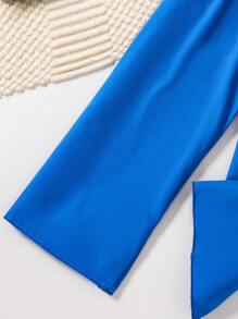 SHEIN Conjunto de 2 piezas de top de manga corta con estampado de corazón y pantalones para niñas preadolescentes - Azul - Ver 3