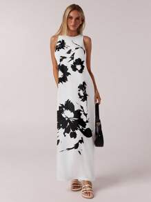 Forever 21 Vestito casual e ampio senza maniche con stampa floreale effetto acquerello, versatile - Multicolore - Visualizzare 5