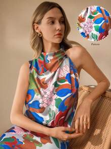 SHEIN Clasi Women's Elegant Floral Print Mid-Length Dress - Blue - View 4