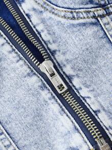 SHEIN MOD 女士前拉链带休闲牛仔上衣 - 淺色水洗藍 - 查看 3