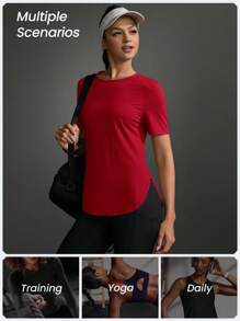 POWERISTA Powerista Women's Solid Color Round Neck Short Sleeve Casual Exercise Fitness T-Shirt