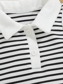 SHEIN Baby Girl Colorful Striped Polo Neck Sleeveless Top, Spring/Summer - Multicolor - View 8