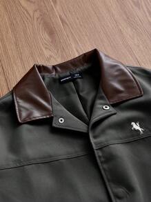 SWAVVY Men's Woven Fashion Casual Loose Open Front Patchwork Jacket, Everyday Wear For Young, School