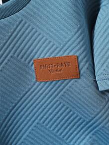 年轻男孩字母印花装饰圆领短袖休闲 T 恤 - 藍色 - 查看 6