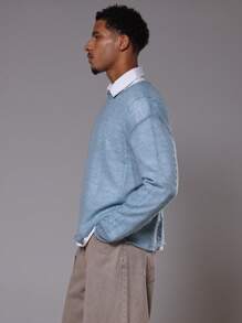 Musero Textured Lightweight Sheer Knit Sweater Spring Summer - Baby Blue - View 2