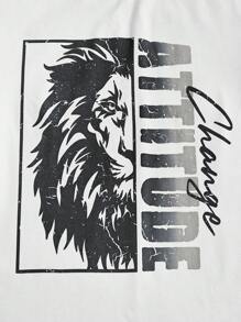 Manfinity VCAY Completo estivo da uomo con t-shirt in maglia bianca e pantaloni con stampa di lettere e leone