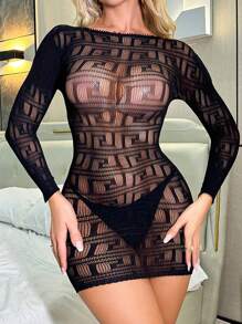 INAWLY Women's Sexy Hollow Knit See-Through Mini Dress