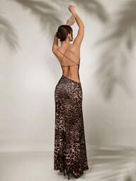 Aloruh Vestido con tirantes de espagueti, con estampado de leopardo, con cordones en la espalda, para mujer. Conjuntos de verano para mujer, vestido de graduación elegante, ropa informal occidental sexy, vestido de Pascua, vestuario de festival, vestuario de playa