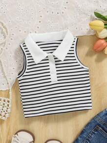 SHEIN Baby Girl Colorful Striped Polo Neck Sleeveless Top, Spring/Summer - Multicolor - View 2