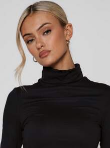 MUSERA Roll Neck Long Sleeve Top Soft Lounge Spring Summer Casual - Black - View 4