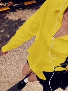 INAWLY Women's Casual Solid Color Long Sleeve Shirt - Mustard Yellow - View 4