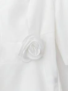 SHEIN Clasi Women 3/4 Sleeve Solid Color 3D Floral Decor Blouse & Pleated A-Line Midi Skirt Elegant Casual Vacation 2 Pieces Set