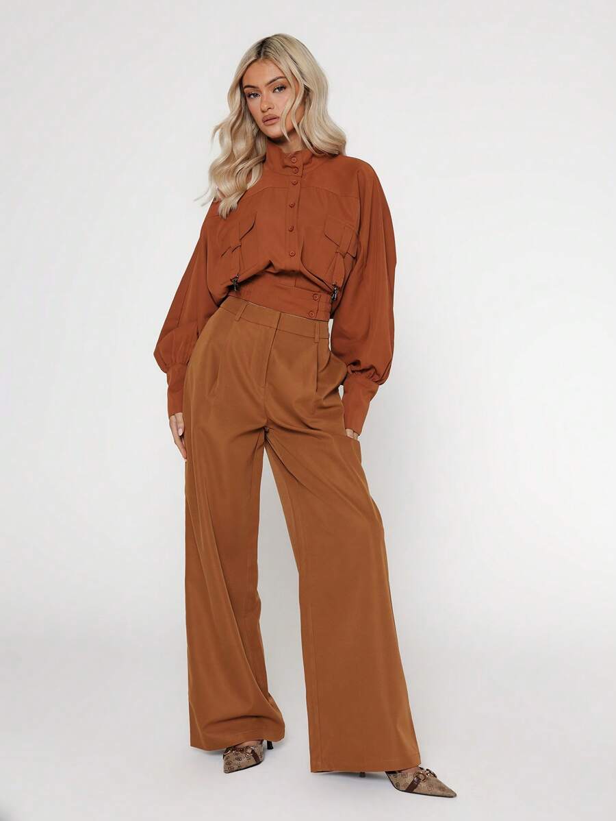 MUSERA Pantalón de pierna ancha con talle medio, ajustado y elegante, para uso casual de verano - Camel - Ver 1
