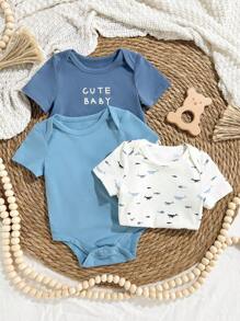 Loomiva 2pcs Newborn Baby Boy/Girl Knit Soft Round Neck Short Sleeve Outfit Set