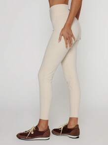 Musera Sport 裹身式弹力腰紧身裤，适合板式网球、网球、匹克球等运动和健身房锻炼 - 杏色 - 查看 3