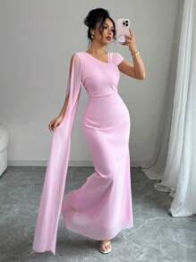 Rafferiza 优雅百搭派对不对称褶皱不对称肩部收腰连衣裙