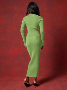 NYA SZN Ribbed Knit Collared Maxi Dress Summer - Green - View 2
