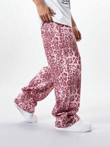 Manfinity EMRG Plus Size Men's Leopard Print Loose Wide-Leg Casual Jeans