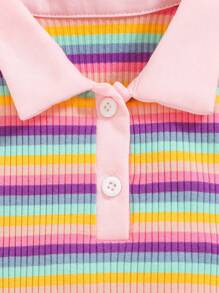 SHEIN Baby Girl Colorful Striped Polo Collar Sleeveless Top, Spring & Summer - Multicolor - View 5