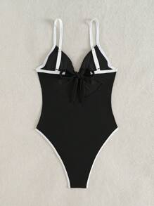 Swim Chiccia Brown Monokini New Solid Soft Cup Underwire High Cut Leg Splice Color Block Swimsuit For Summer Beach Vacation