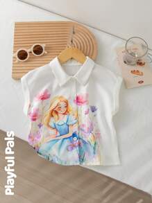 SHEIN 1pc Young Girls Elegant Flower Pattern Top, White Sleeveless Blouse With Delicate Details, Charming & Face-Flattering Design - White - View 1