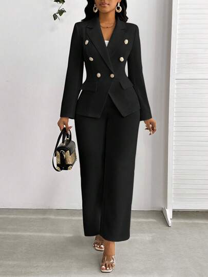 SHEIN Lady Completo da donna in stile business casual elegante, adatto per ufficio, uso quotidiano, eventi e matrimoni, composto da giacca e pantalone bianchi in due pezzi