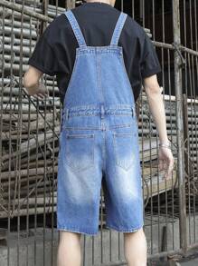 Manfinity EMRG Men's Casual Jeans With Pockets, Distressed Hem & Suspender Detail - Medium Wash - View 2