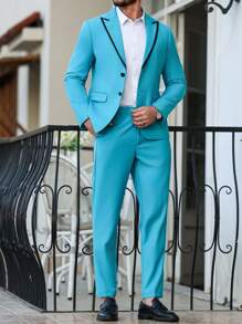 Manfinity Mode Plus Size Navy Blue Business Suit Set, Blazer & Pants S For Men Prom Suit Men Pants  Suits For Men Prom Suits For Men - Cadet Blue - View 5