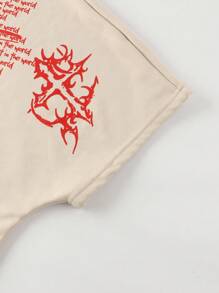 ROMWE MEN Men's Loose Fit Anime Cartoon Character Print Short Sleeve T-Shirt - Apricot - View 5