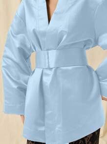 SHEIN X ELOISA & ORSON COSMINA Vestido elegante de mujer con escote en V y mangas abullonadas