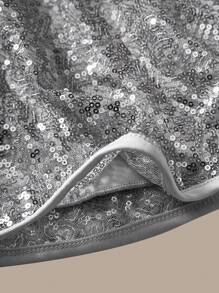 SHEIN Elegant Silver Short Sleeve Ruffle Collar Midi Dress For Tween Girls, Suitable For Prom, Vacation, Evening Party, Birthday, Wedding Ceremony As Flower Girl - Silver - View 3