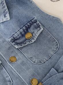 Elladie kids Đầm denim không tay cho bé gái, Đầm công chúa denim giản dị có túi cổ áo sơ mi thời trang cho bé gái, Đầm mùa xuân thích hợp cho các buổi đi chơi hoặc tiệc tùng - Màu xanh nhạt - Xem 7