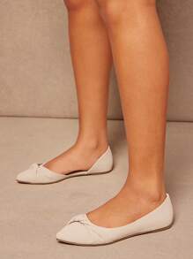 SHUZIA 女士迷人尖头扭带平底鞋 - 米色 - 查看 6