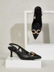 SHUZIA Women Comfortable Pointy Toe Pump Kitten Heel Ornamentation Black Spring Shoes Prom Heels