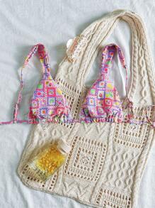 Swim Mod Women's Bohemian Floral Print Triangle Bikini Top For Summer Beach Vacation - Multicolor - View 2