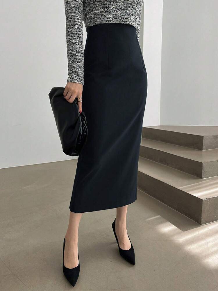 Women's Elegant Commuter Solid Color Bodycon Slit Skirt,Pencil Skirt Fall Skirts
