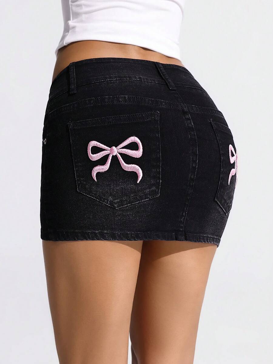 TrendSteals 女士休闲牛仔裙,夏季简约时尚 - 黑色 - 查看 1