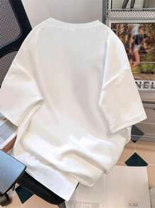 SHEIN Leap Crew 可爱蝴蝶结印花，少女休闲简约针织超大 T 恤，适合夏季 - 白色 - 查看 2
