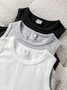 SHEIN Set de 3 piezas de pelele sin mangas de punto unisex para bebé, negro/blanco/gris
