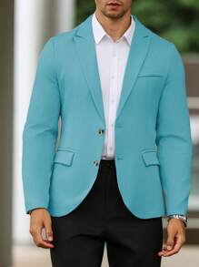 Calvornis Men's Solid Lapel Collar Long Sleeve Casual Business Blazer - Teal Blue - View 3