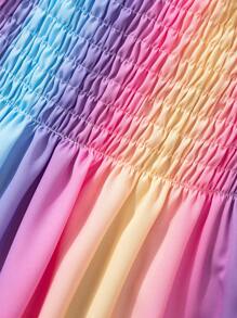 Young Girl' Rainbow Gradient Backless Strap Summer Beach Dress For Holiday' - Multicolor - View 6