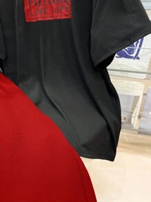 SHEIN 2pcsTeenboy Casual Versatile Comfortable Cost-Effective Casual Monogrammed Crew Neck T-Shirt And Gym Shorts Set;Suitable For Spring, Suitable For Spring/Summer Outing, Spring - Red - View 6