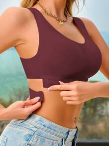 1 件女士无缝无衬垫优雅透气舒适交叉后背抹胸文胸 - 酒紅色 - 查看 5