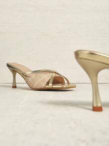 SHUZIA Pantofi de rochie aurii cu vârf pătrat cu toc scăzut