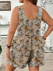 EMERY ROSE Plus Size Floral Print Casual Jumpsuit For Vacation Suitable For Going Out - Multicolor - View 2