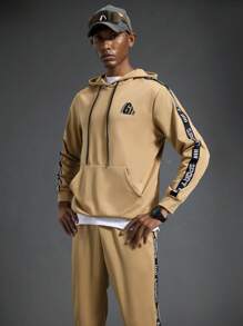 Manfinity Sport Corelite Men's Color-Block Letter Print Drawstring Hooded Sweatshirt & Sweatpants Sports Suit