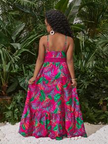 SHEIN Tween Girl Summer Vacation Casual Tropical Print Woven Hawaiian Cami Dress, Suitable For Holiday And Beach - Multicolor - View 2