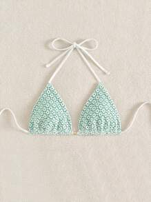 Swim Mod Women Texture Halter Triangle Bikini Top, Summer Beach - Green - View 4