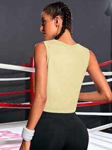 Gameset SHEIN Sport 女式纯色圆领侧开衩下摆休闲健身运动背心 - 黃色 - 查看 2